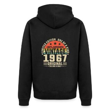 Vintage 1967 – Zeitlose Eleganz - Unisex Premium Bio Zip Hoodie - Schwarz - Hinten - Nico (187cm)