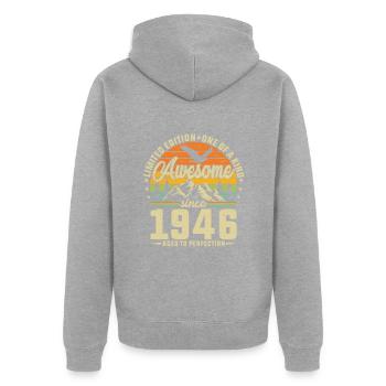 1946 - Ein legendäres Jahr - Unisex Premium Bio Zip Hoodie - Grau meliert - Hinten - Nico (187cm)