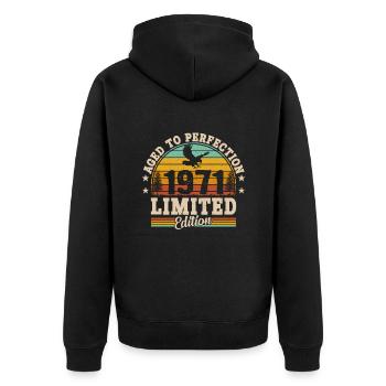 1971 - Ein legendäres Jahr - Unisex Premium Bio Zip Hoodie - Schwarz - Hinten - Nico (187cm)
