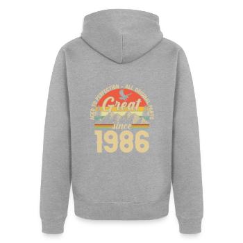 1986 - A legendary year - Unisex Premium Organic Zip Hoodie - heather grey - Back - Nico (187cm)