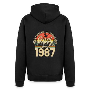 1987 - Une légende fête ses 37 ans - Veste à capuche bio Premium Unisexe - noir - Dos - Nico (187cm)