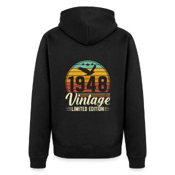 Vintage 1948 – Zeitloses Geburtstagsgeschenk - Unisex Premium Bio Zip Hoodie - Schwarz - Hinten - Nico (187cm)