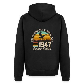 1947 - A Vintage Masterpiece - Unisex Premium Organic Zip Hoodie - black - Back - Nico (187cm)