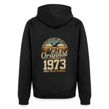 Legendary 1973: Vintage 50th Birthday - Unisex Premium Organic Zip Hoodie - black - Back - Nico (187cm)