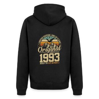 Vintage 1993 - Zeitlose Eleganz - Unisex Premium Bio Zip Hoodie - Schwarz - Hinten - Nico (187cm)
