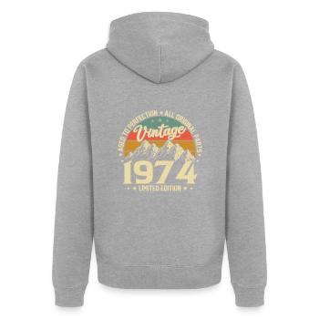 Jubilé de 1974 - Veste à capuche bio Premium Unisexe - gris chiné - Dos - Nico (187cm)