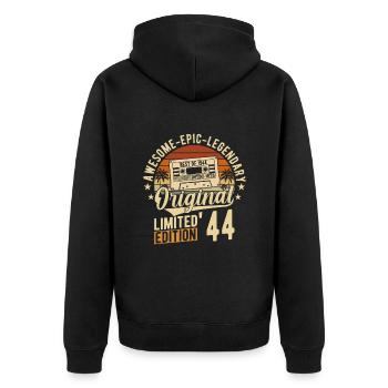 80e anniversaire 1944 - Veste à capuche bio Premium Unisexe - noir - Dos - Nico (187cm)