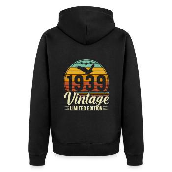Vintage 85. Geburtstag Retro 1939 Geschenkidee - Unisex Premium Bio Zip Hoodie - Schwarz - Hinten - Nico (187cm)