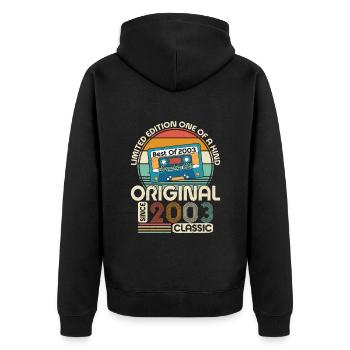 Vintage 20. Geburtstag Retro Style 2003 - Unisex Premium Bio Zip Hoodie - Schwarz - Hinten - Nico (187cm)