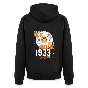 Jahrgang 90. Geburtstag 1933 - Unisex Premium Bio Zip Hoodie - Schwarz - Hinten - Nico (187cm)