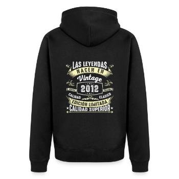 Fête d’anniversaire vintage 2012 - Veste à capuche bio Premium Unisexe - noir - Dos - Nico (187cm)