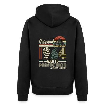 Vintage 1964 anniversaire rétro - Veste à capuche bio Premium Unisexe - noir - Dos - Nico (187cm)