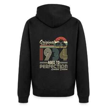 90th Birthday Vintage Retro - Original 1934 - Unisex Premium Organic Zip Hoodie - black - Back - Nico (187cm)
