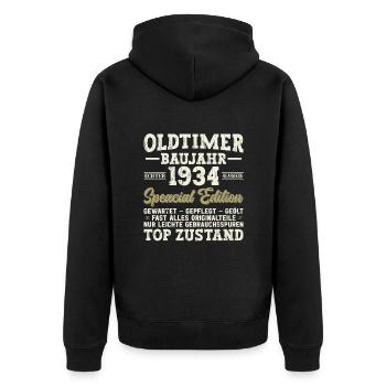 Vintage 1934 - 90. Geburtstag - Unisex Premium Bio Zip Hoodie - Schwarz - Hinten - Nico (187cm)