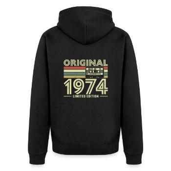 Vintage 1974 - cadeau d’anniversaire, Style rétro - Veste à capuche bio Premium Unisexe - noir - Dos - Nico (187cm)