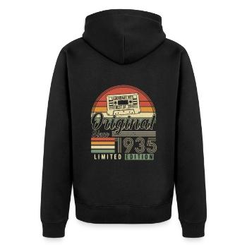 Vintage 1935 Geburtstag - Unisex Premium Bio Zip Hoodie - Schwarz - Hinten - Nico (187cm)