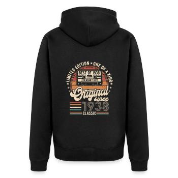 Vintage 1938 anniversaire rétro - Veste à capuche bio Premium Unisexe - noir - Dos - Nico (187cm)