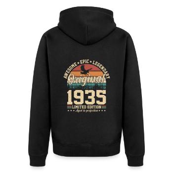 Légendaire 89e anniversaire 1935 - Veste à capuche bio Premium Unisexe - noir - Dos - Nico (187cm)