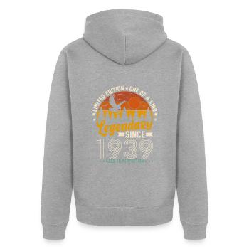Geburtstag 85 - Vintage Jahrgang 1939 - Unisex Premium Bio Zip Hoodie - Grau meliert - Hinten - Nico (187cm)