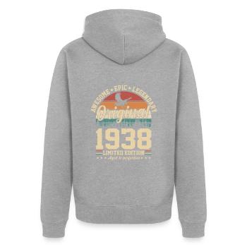 Vintage 1938 Birthday - Unisex Premium Bio Zip Hoodie - Grau meliert - Hinten - Nico (187cm)