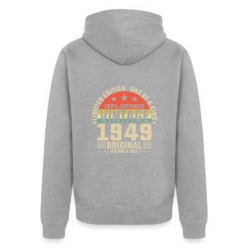 75. Geburtstag Vintage 1949 - Unisex Premium Bio Zip Hoodie - Grau meliert - Hinten - Nico (187cm)