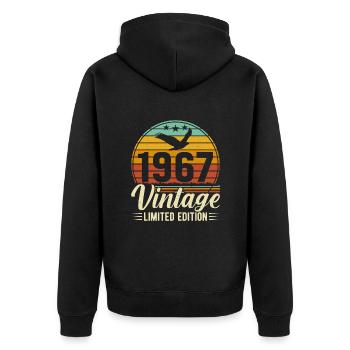 57e anniversaire Vintage rétro 1967 - Veste à capuche bio Premium Unisexe - noir - Dos - Nico (187cm)