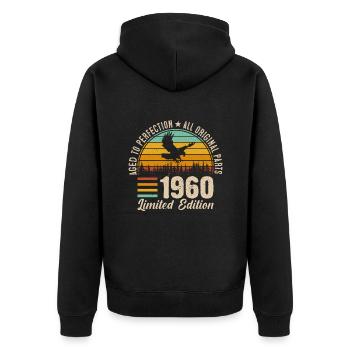 Vintage 1960's Birthday Retro Style - Unisex Premium Organic Zip Hoodie - black - Back - Nico (187cm)