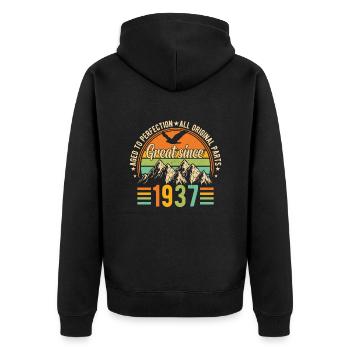 87e anniversaire Vintage rétro 1937 cadeau - Veste à capuche bio Premium Unisexe - noir - Dos - Nico (187cm)