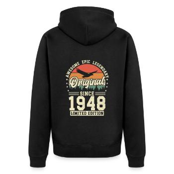 Birthday Joy 1948 - Unisex Premium Organic Zip Hoodie - black - Back - Nico (187cm)