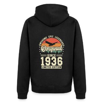 Vintage Geburtstagsfreude 1936 - Unisex Premium Bio Zip Hoodie - Schwarz - Hinten - Nico (187cm)