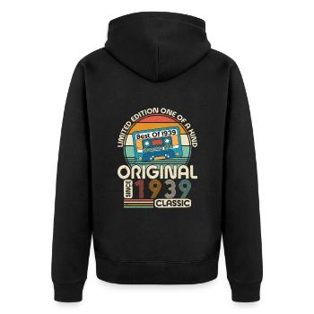 Millésime 1939 - Anniversaire Dire 85 Ans - Veste à capuche bio Premium Unisexe - noir - Dos - Nico (187cm)