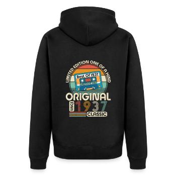 87e anniversaire Vintage 1937 Style rétro - Veste à capuche bio Premium Unisexe - noir - Dos - Nico (187cm)