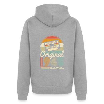 Vintage 1945 - Legendärer 79. Geburtstag - Unisex Premium Bio Zip Hoodie - Grau meliert - Hinten - Nico (187cm)