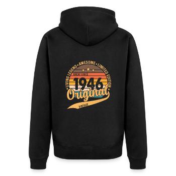 Vintage 1946 - Original 78th Birthday Retro Style - Unisex Premium Organic Zip Hoodie - black - Back - Nico (187cm)