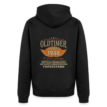 76e anniversaire Vintage rétro chemise 1948 - Veste à capuche bio Premium Unisexe - noir - Dos - Nico (187cm)