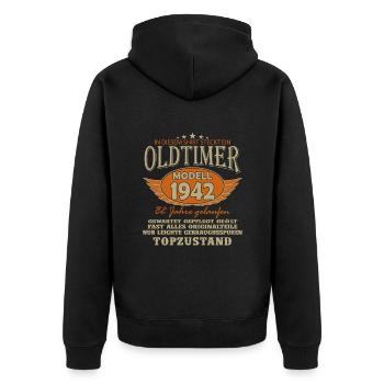 Vintage 1942 - Geburtstagsfreude - Unisex Premium Bio Zip Hoodie - Schwarz - Hinten - Nico (187cm)