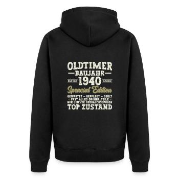 84th Birthday Vintage 1940's - Unisex Premium Organic Zip Hoodie - black - Back - Nico (187cm)