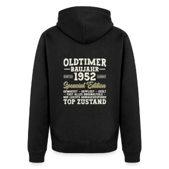 Legendärer Jahrgang 1952 - 72 Jahre Geburtstag - Unisex Premium Bio Zip Hoodie - Schwarz - Hinten - Nico (187cm)