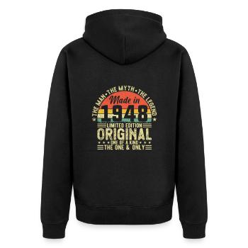 Vintage 1948 Birthday Retro - Unisex Premium Organic Zip Hoodie - black - Back - Nico (187cm)