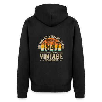 Vintage 1947 - Legendärer 77. Geburtstag - Unisex Premium Bio Zip Hoodie - Schwarz - Hinten - Nico (187cm)
