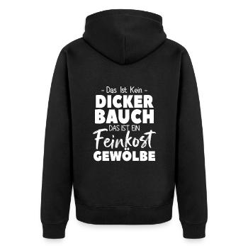 Feinkostgewölbe Charme - Unisex Premium Bio Zip Hoodie - Schwarz - Hinten - Nico (187cm)