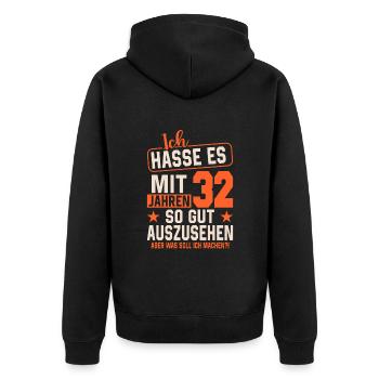 Legendärer 32. Geburtstag - Unisex Premium Bio Zip Hoodie - Schwarz - Hinten - Nico (187cm)