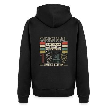 75 ans d’anniversaire vintage - Veste à capuche bio Premium Unisexe - noir - Dos - Nico (187cm)