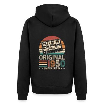 Legendärer Jahrgang '50 - Unisex Premium Bio Zip Hoodie - Schwarz - Hinten - Nico (187cm)