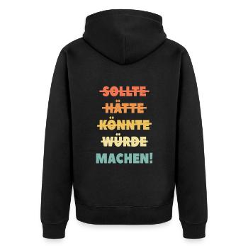 Sonniger Tag am Strand - Unisex Premium Bio Zip Hoodie - Schwarz - Hinten - Nico (187cm)