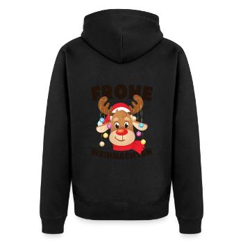 Lustiger Rentier Frohe Weihnachten - Unisex Premium Bio Zip Hoodie - Schwarz - Hinten - Nico (187cm)