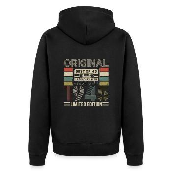 Jahrgang 1945 - Legendärer 79. Geburtstag - Unisex Premium Bio Zip Hoodie - Schwarz - Hinten - Nico (187cm)