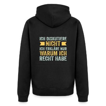 Rechthaber Erklärung - Unisex Premium Bio Zip Hoodie - Schwarz - Hinten - Nico (187cm)