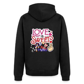 14. Februar Valentinstag-Geschenk Süssigkeiten - Unisex Premium Bio Zip Hoodie - Schwarz - Hinten - Nico (187cm)