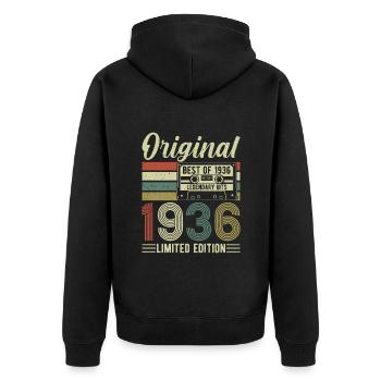 1936 88 Jahre Legende - Unisex Premium Bio Zip Hoodie - Schwarz - Hinten - Nico (187cm)